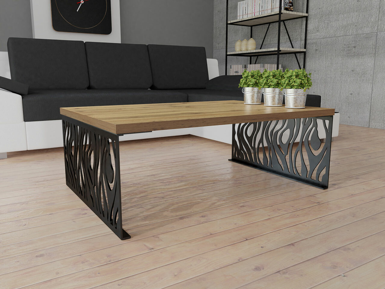 Couchtisch Germantown 108 (Eiche + Mattschwarz)