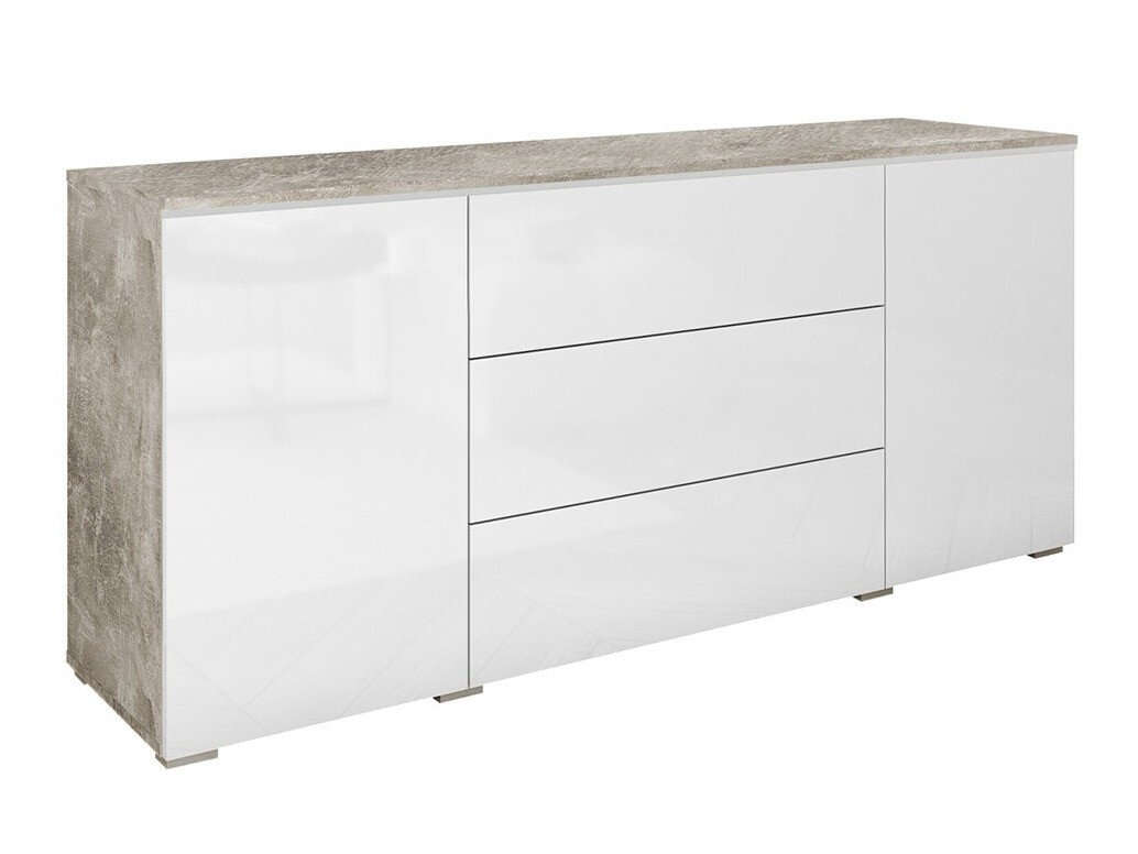 Kommode Mirfivo 102 (Beton + Weiss glänzend)