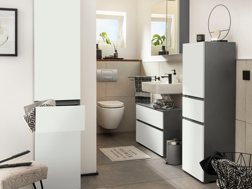Stehender Badezimmerschrank Soncamu 102 (Weiss + Anthrazit)