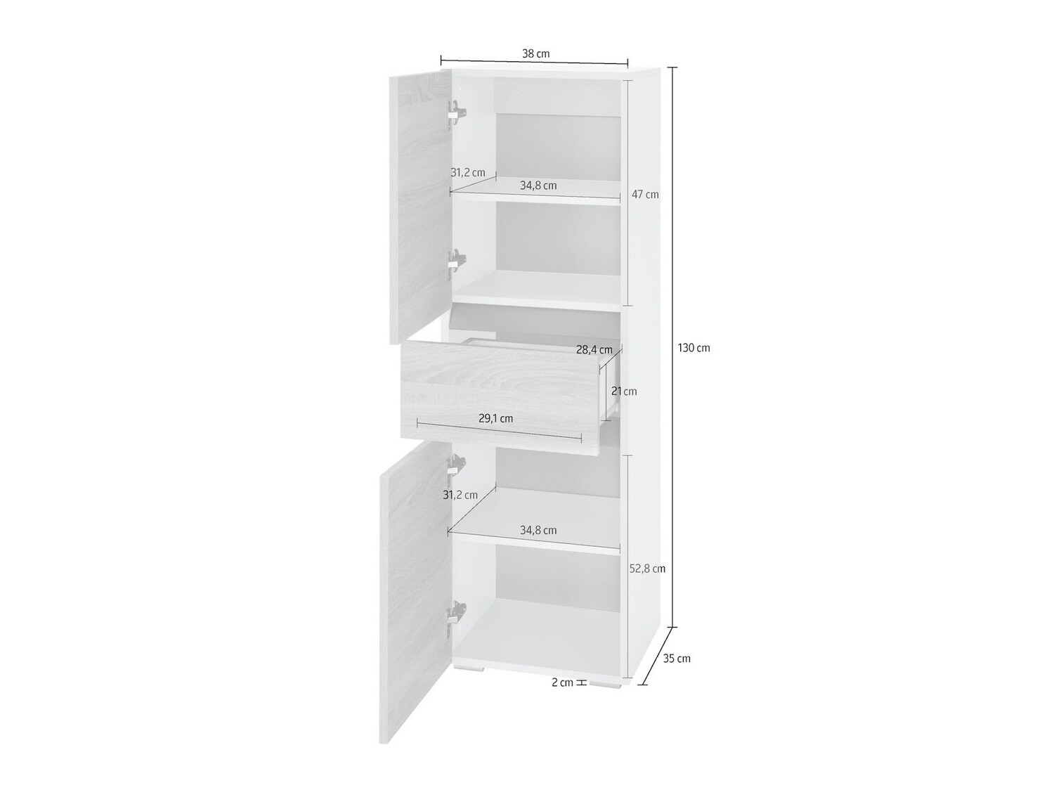Stehender Badezimmerschrank Soncamu 102 (Weiss + Anthrazit)