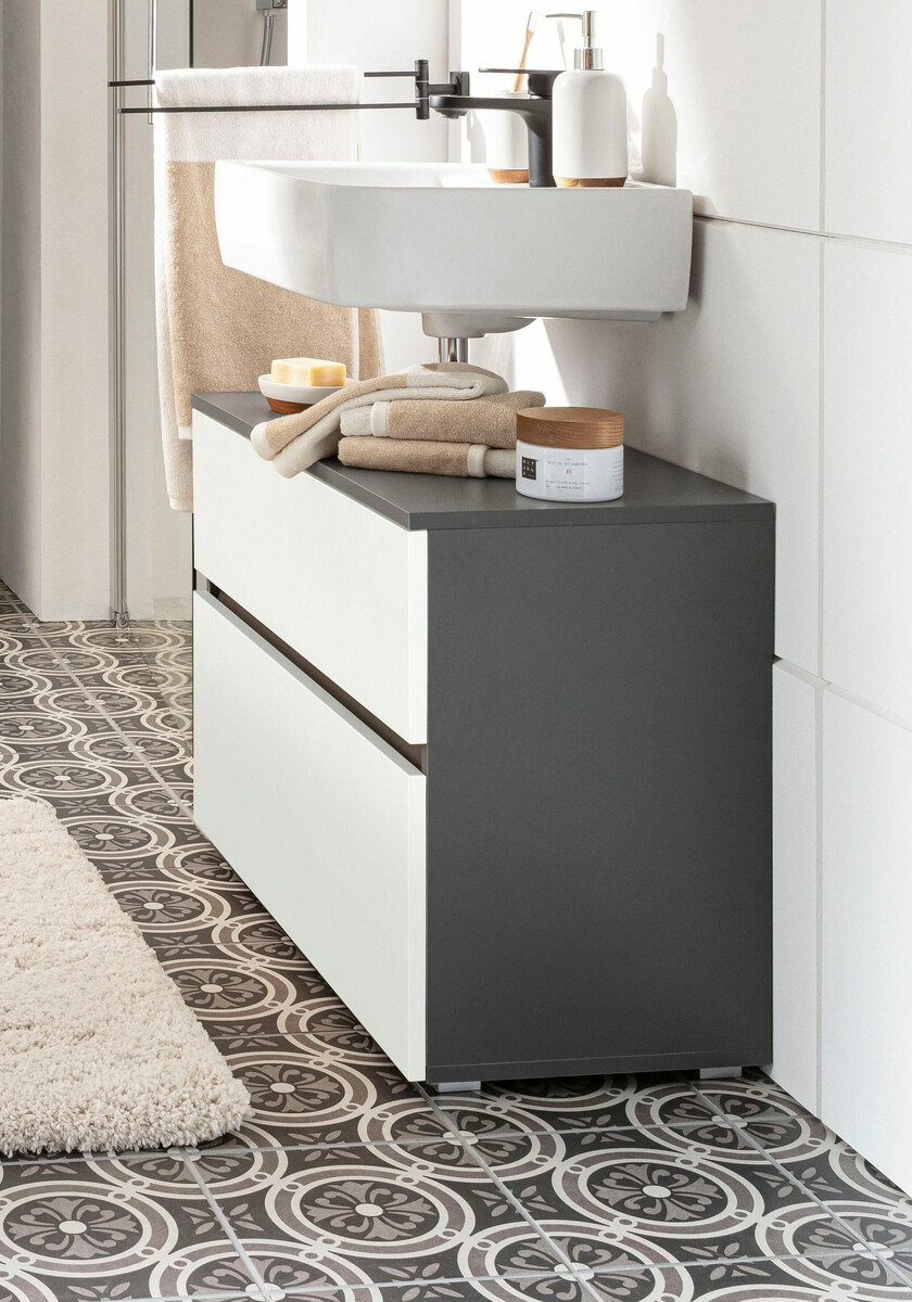 Stehender Badezimmerschrank für ein Waschbecken Soncamu 109 (Weiss + Anthrazit)