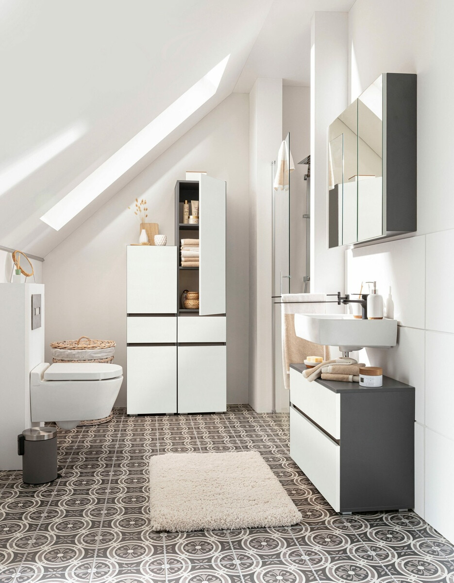 Stehender Badezimmerschrank für ein Waschbecken Soncamu 109 (Weiss + Anthrazit)