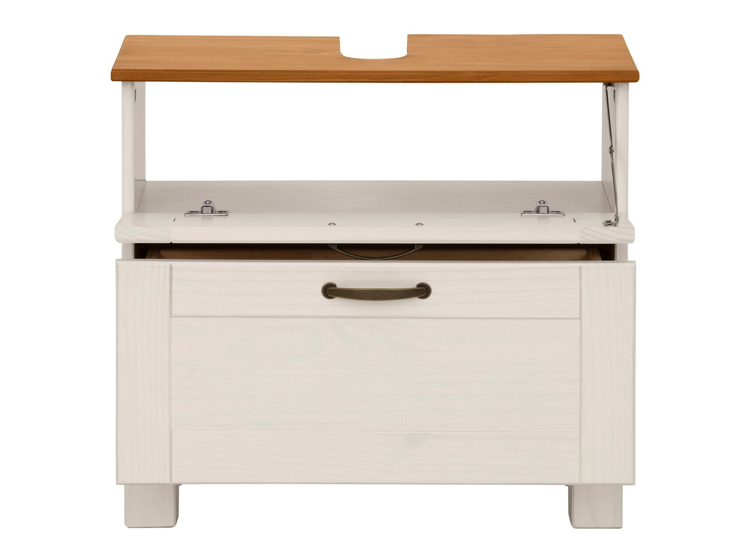 Stehender Badezimmerschrank für ein Waschbecken Ophlevu 102 (Weiss + Eichenholzoptik Honig)