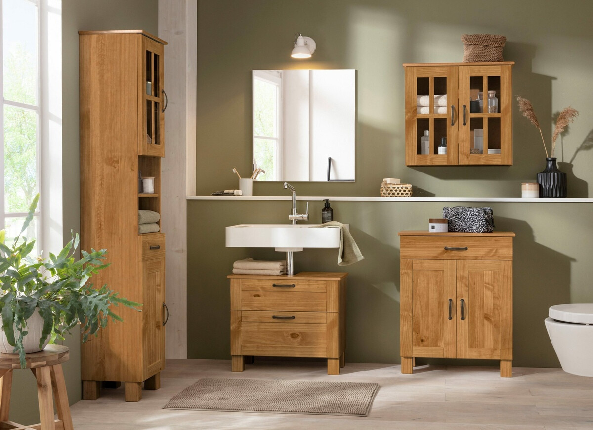 Stehender Badezimmerschrank für ein Waschbecken Ophlevu 102 (Kiefernholzoptik)