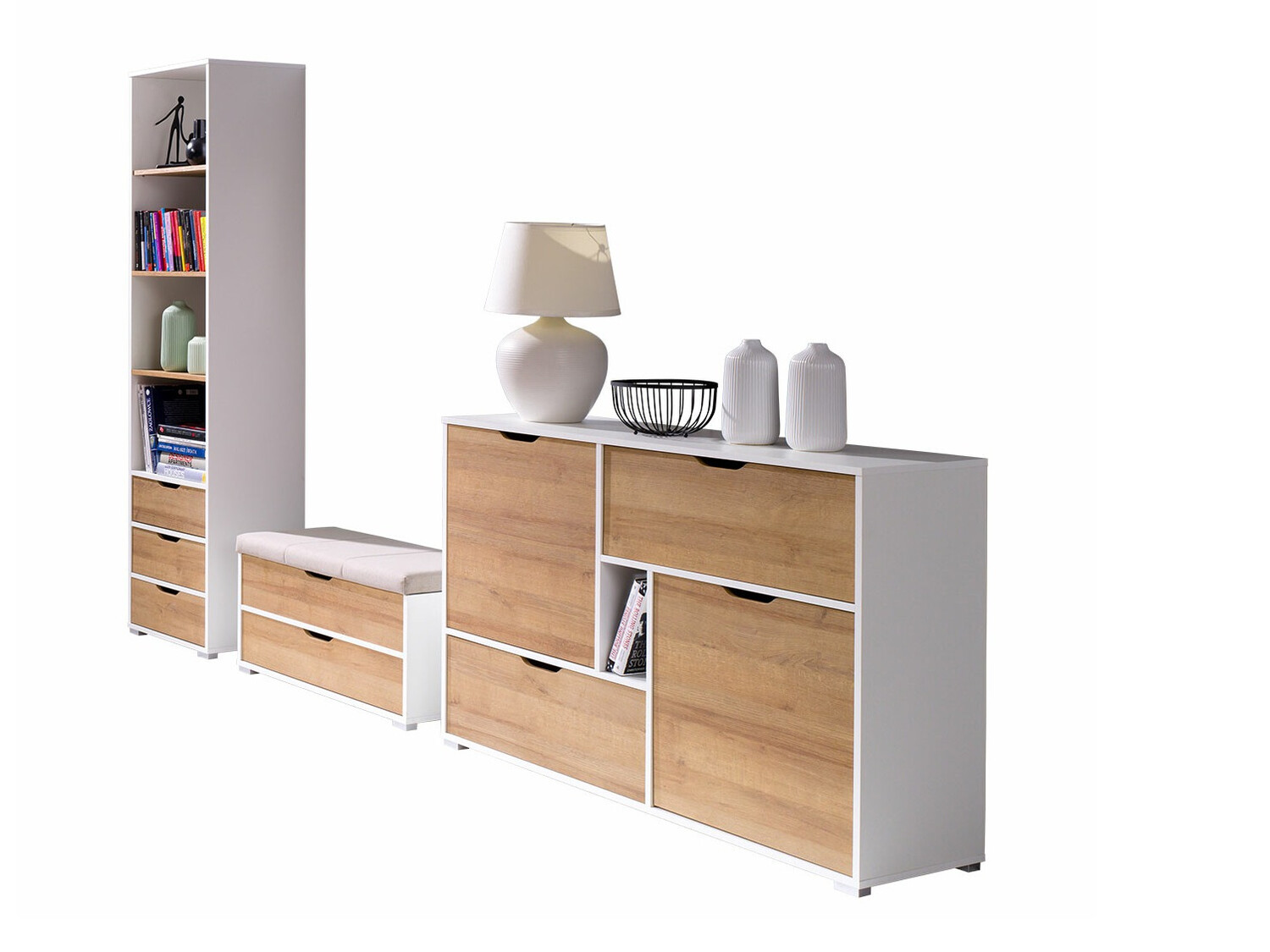 Möbel-Set Providence H121 (Weiss + Goldene Eichenholzoptik)