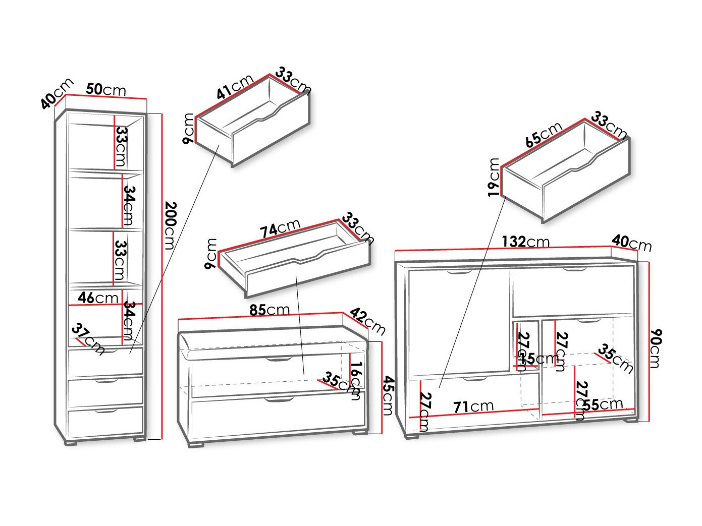 Möbel-Set Providence H121 (Weiss + Goldene Eichenholzoptik)