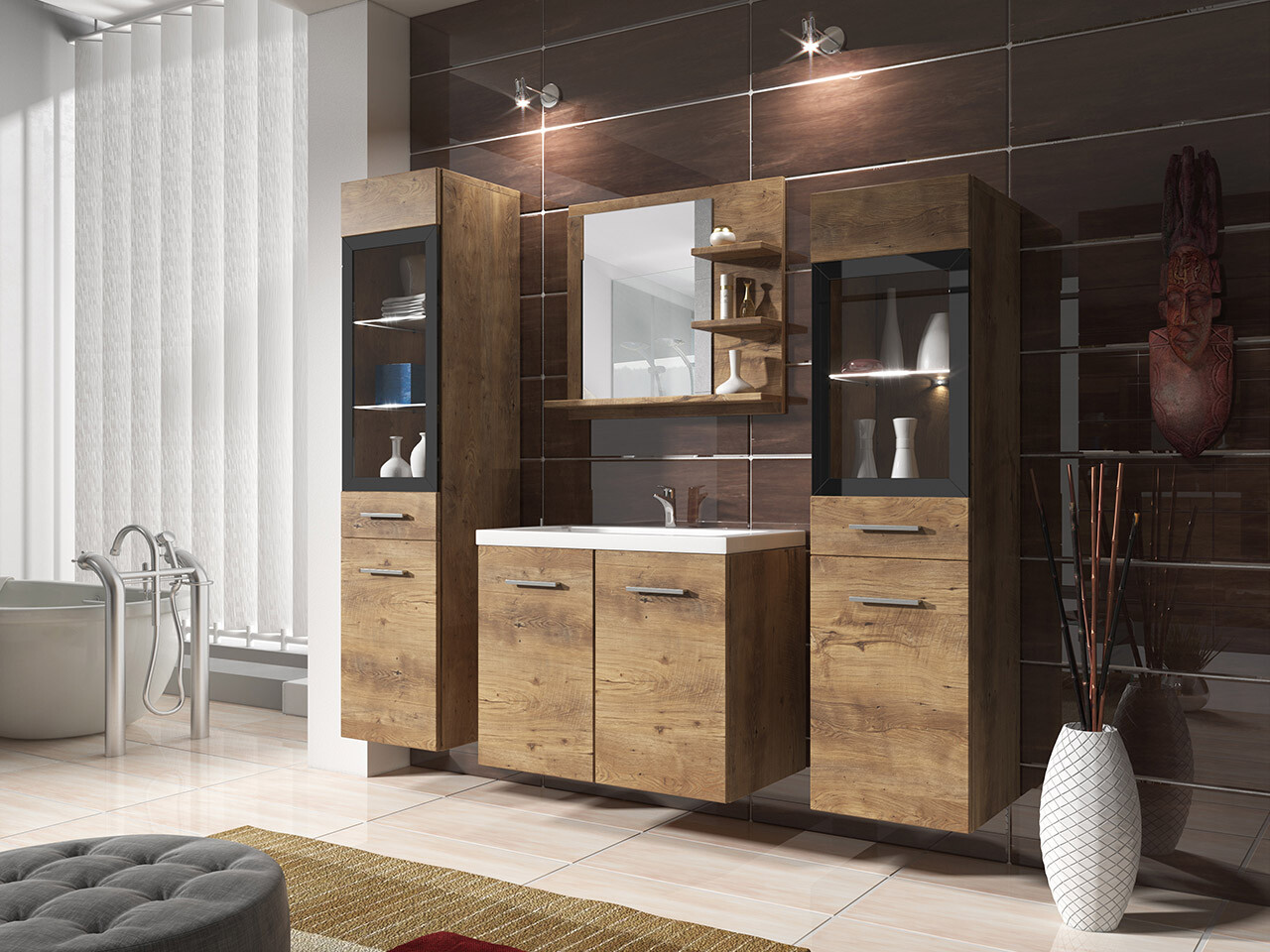 Badezimmer-Set Scientia IV (Kastanienholzoptik)