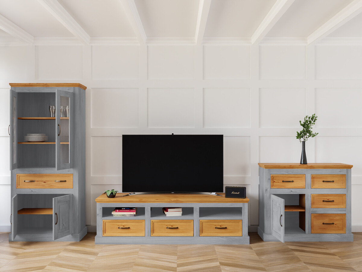 Wohnzimmer-Sets Tolelio 115 (Grau + Kiefernholzoptik)