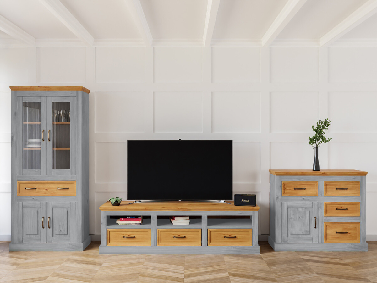 Wohnzimmer-Sets Tolelio 115 (Grau + Kiefernholzoptik)