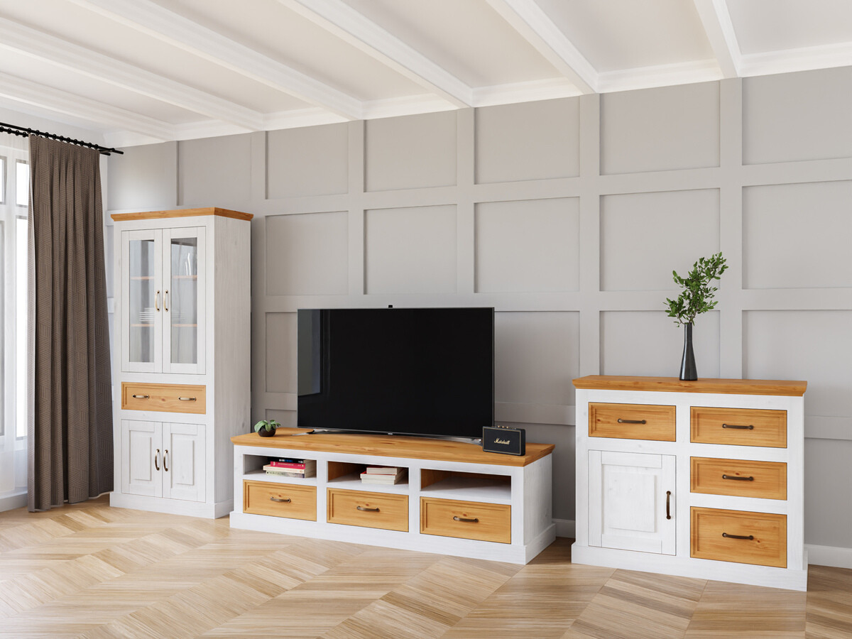 Wohnzimmer-Sets Tolelio 115 (Weiss + Kiefernholzoptik)