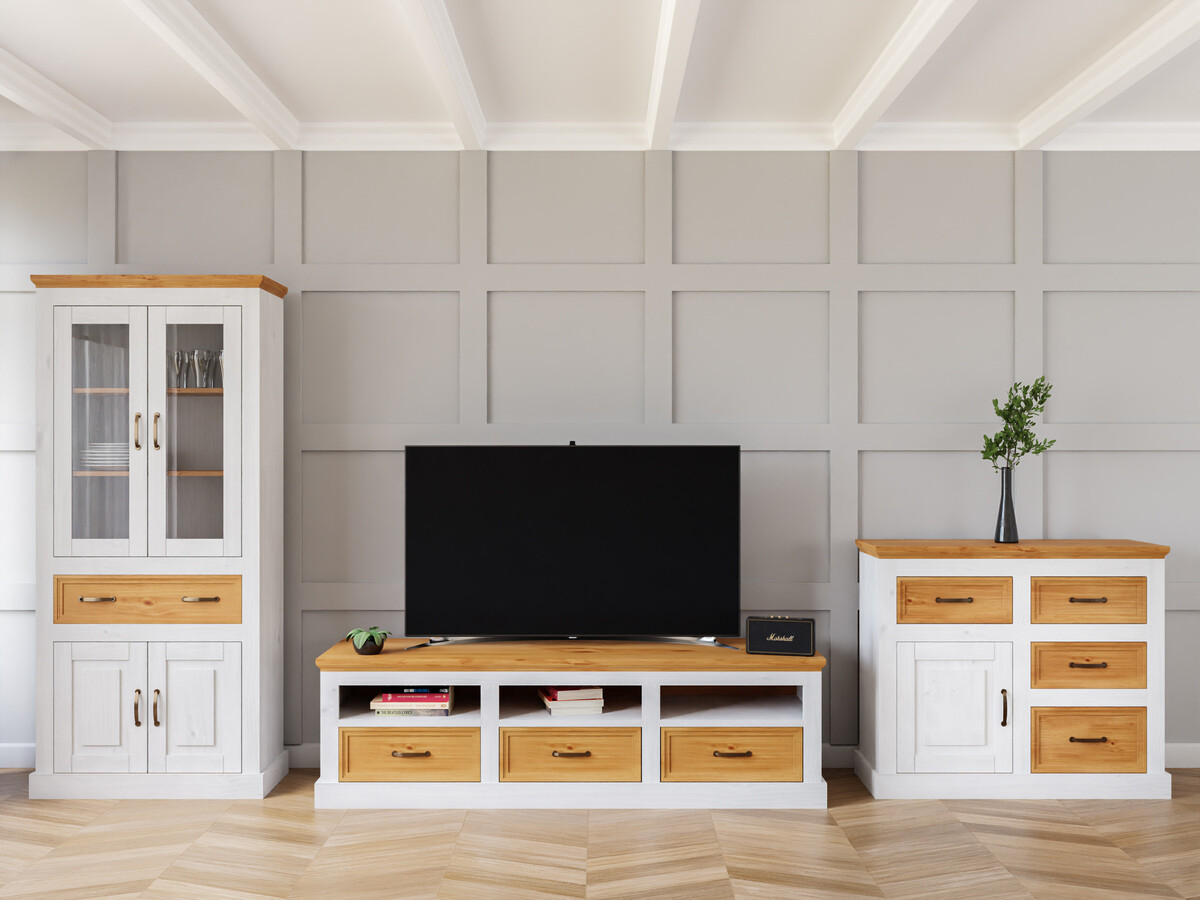 Wohnzimmer-Sets Tolelio 115 (Weiss + Kiefernholzoptik)