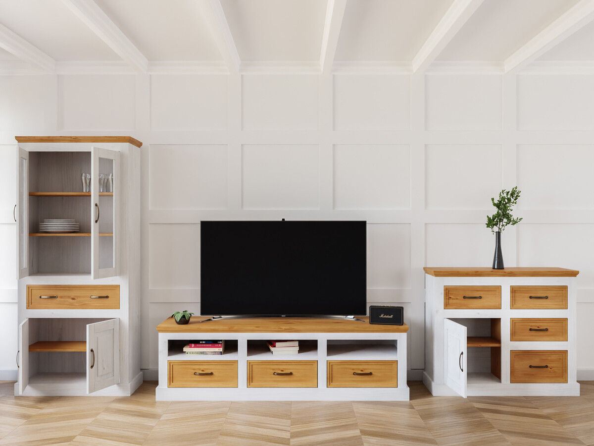 Wohnzimmer-Sets Tolelio 115 (Weiss + Kiefernholzoptik)