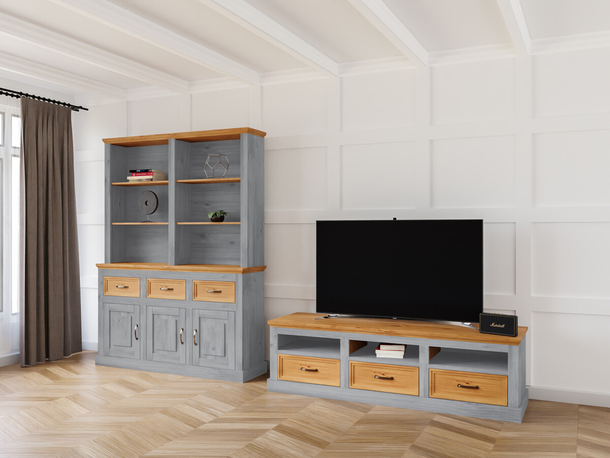 Wohnzimmer-Sets Tolelio 117 (Kiefernholzoptik + Grau)