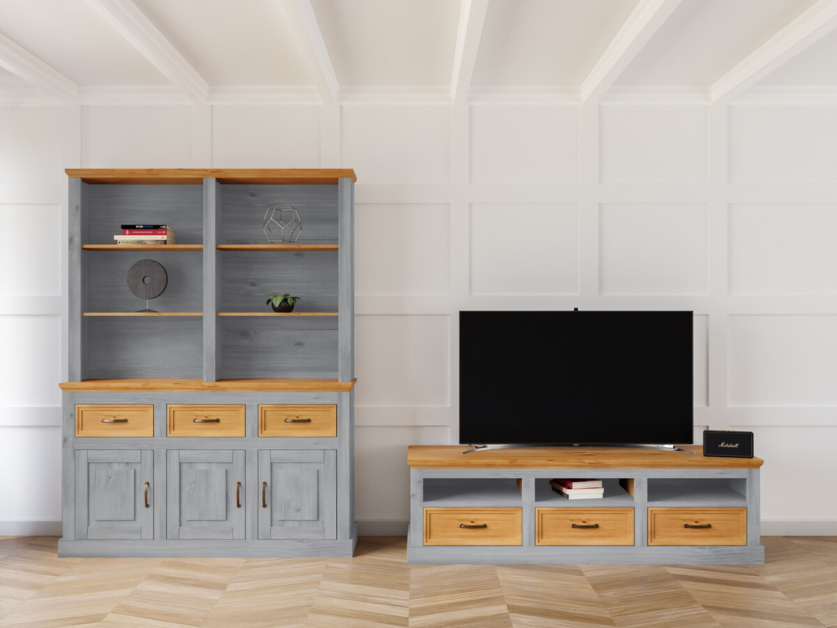 Wohnzimmer-Sets Tolelio 117 (Kiefernholzoptik + Grau)