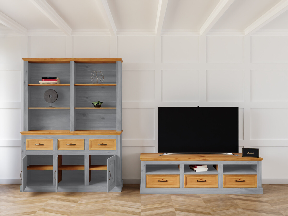 Wohnzimmer-Sets Tolelio 117 (Kiefernholzoptik + Grau)
