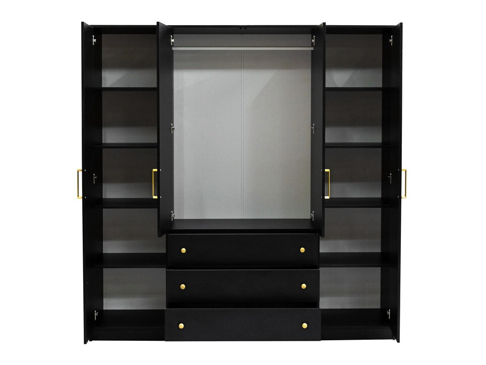 Kleiderschrank Musum I (Schwarz + Gold)