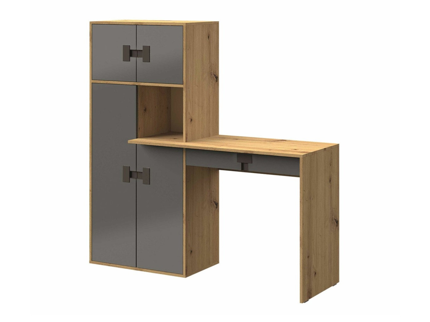 Bürotisch Florevi 101 (Glanzgrau + Artisan-Eiche)