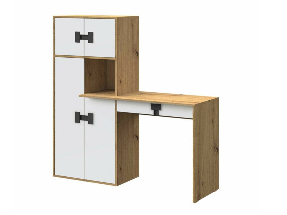 Bürotisch Florevi 101 (Matt weiss + Artisan-Eiche)