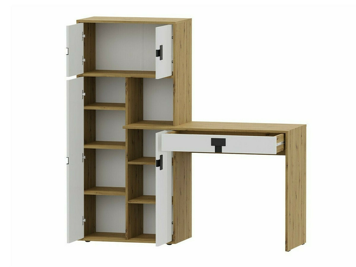 Bürotisch Florevi 101 (Weiss glänzend + Artisan-Eiche)