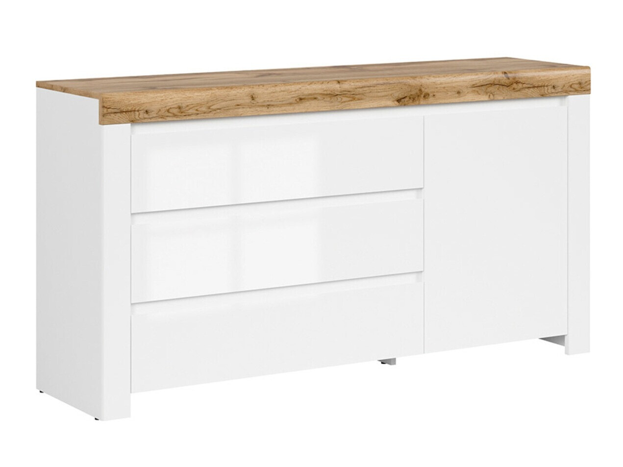 Kommode Sonsoru 100 (Weiss + Weiss glänzend + Wotan Eiche)