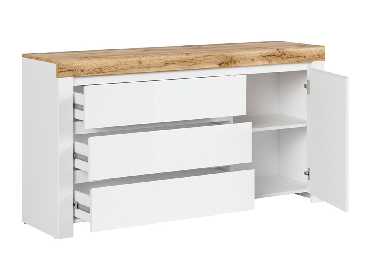 Kommode Sonsoru 100 (Weiss + Weiss glänzend + Wotan Eiche)