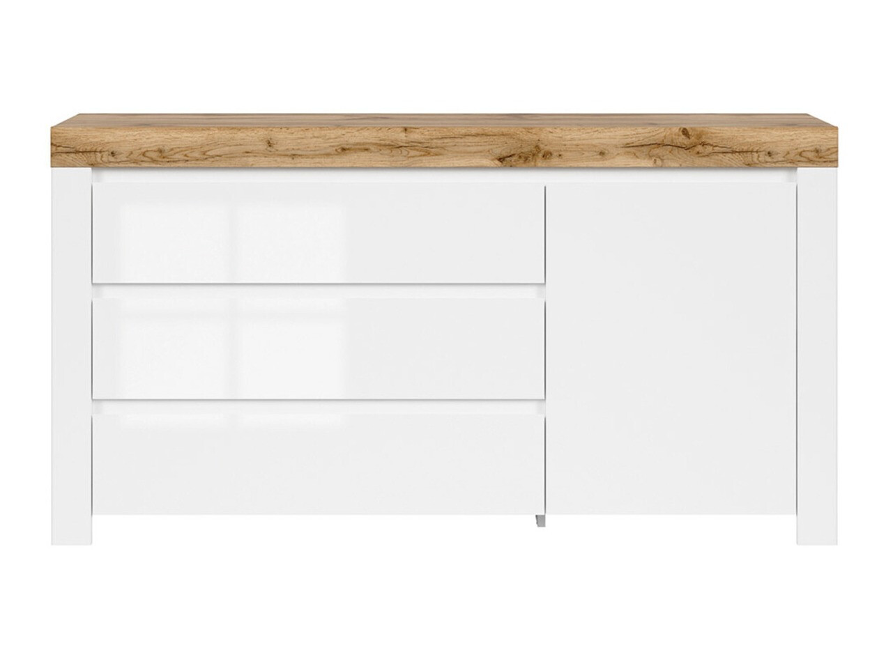 Kommode Sonsoru 100 (Weiss + Weiss glänzend + Wotan Eiche)