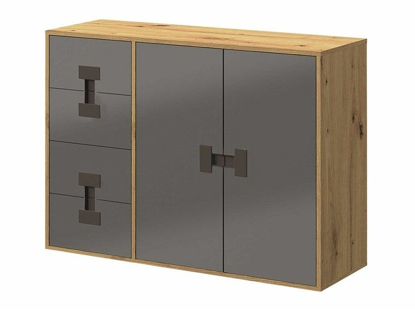 Kommode Florevi 102 (Glanzgrau + Artisan Eichenholzoptik)