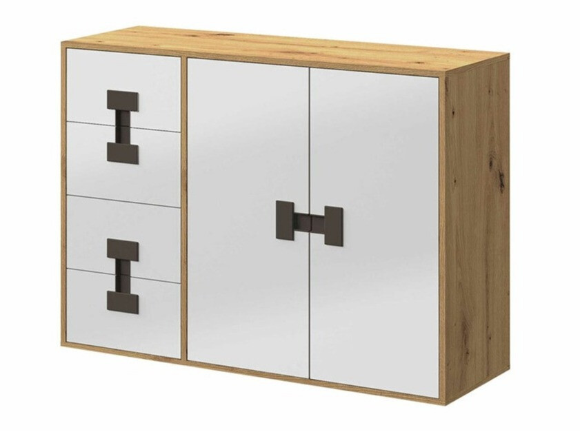 Kommode Florevi 102 (Weiss glänzend + Artisan Eichenholzoptik)