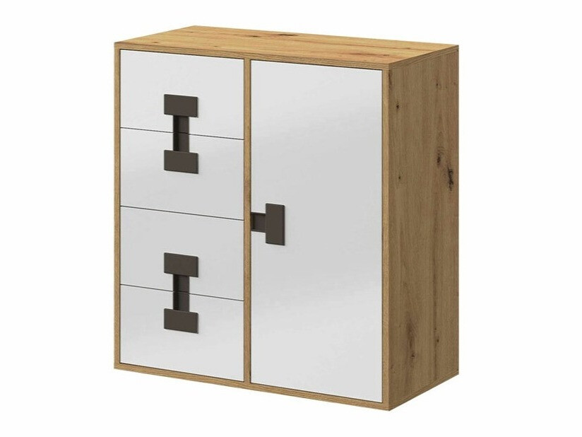 Kommode Florevi 103 (Weiss glänzend + Artisan-Eiche)