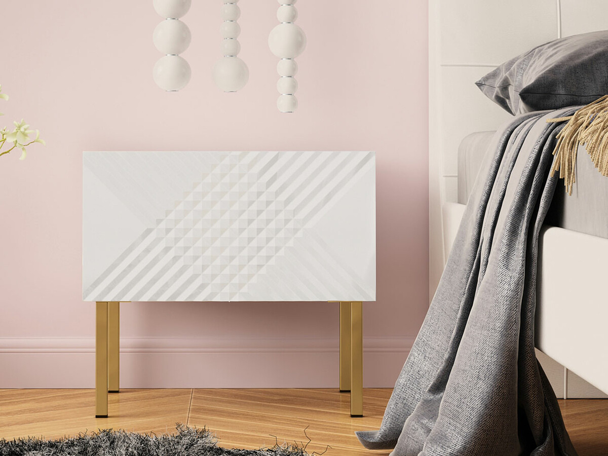 Nachttisch Natar (Weiss + Weiss glänzend)