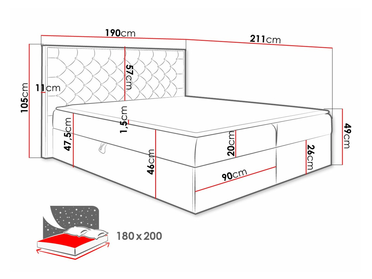 Boxspringbett Navis I (Wotan Eiche + Faro 4)