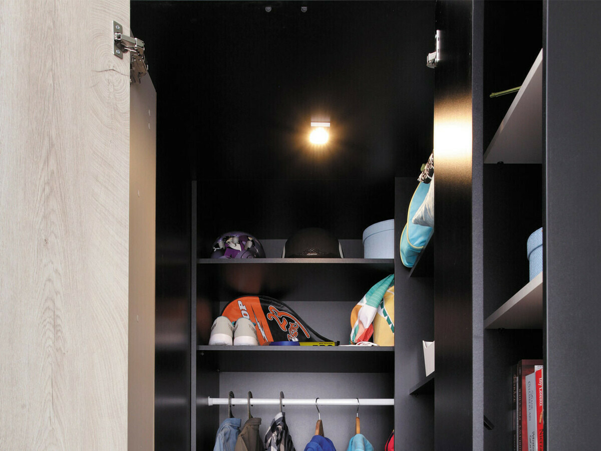 Kinderzimmer-Set Camteso 115 (Schwarz + Eichenholzoptik + Beige)