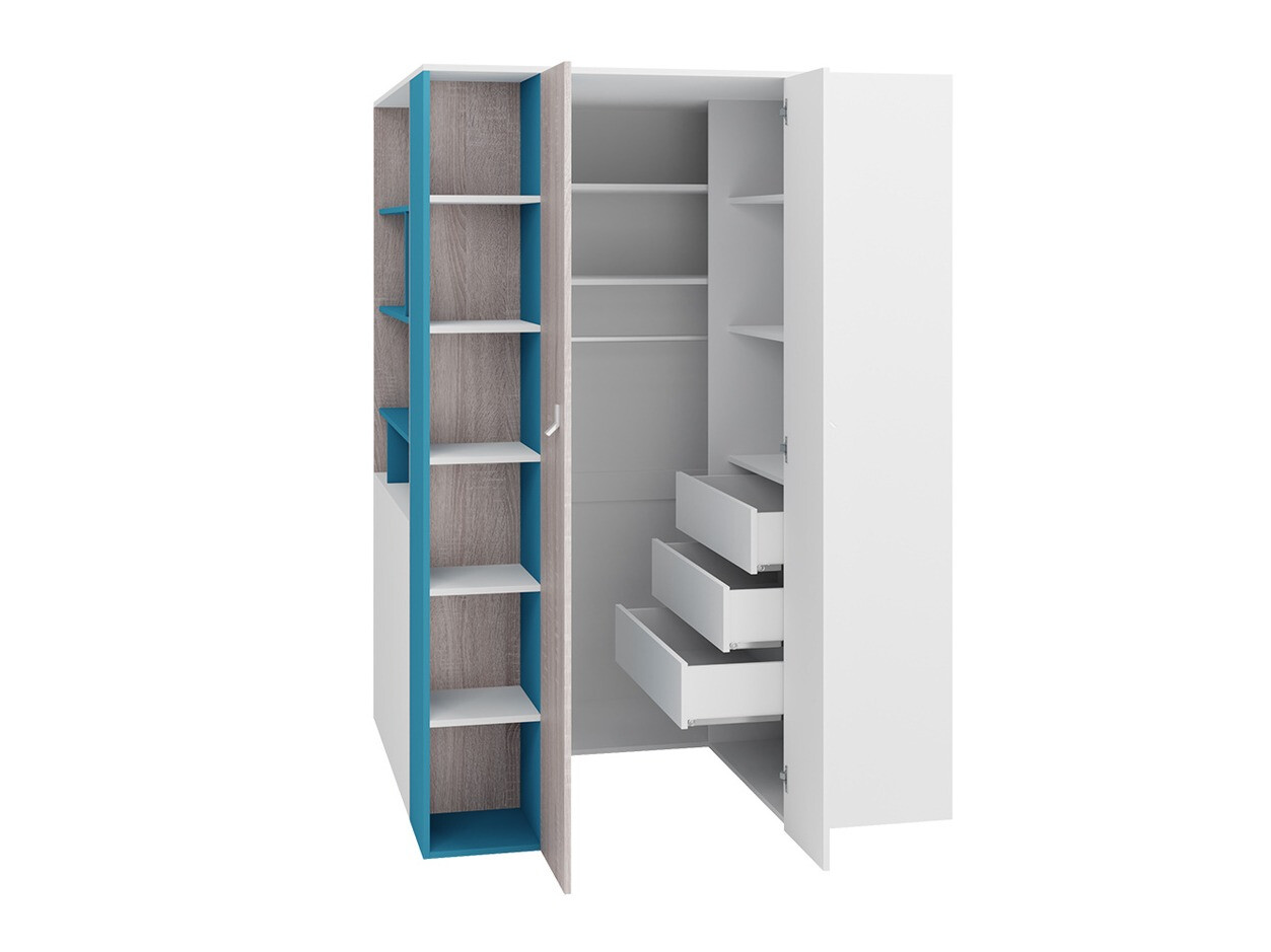 Kinderzimmer-Set Camteso 115 (Weiss + Eichenholzoptik + Türkis)