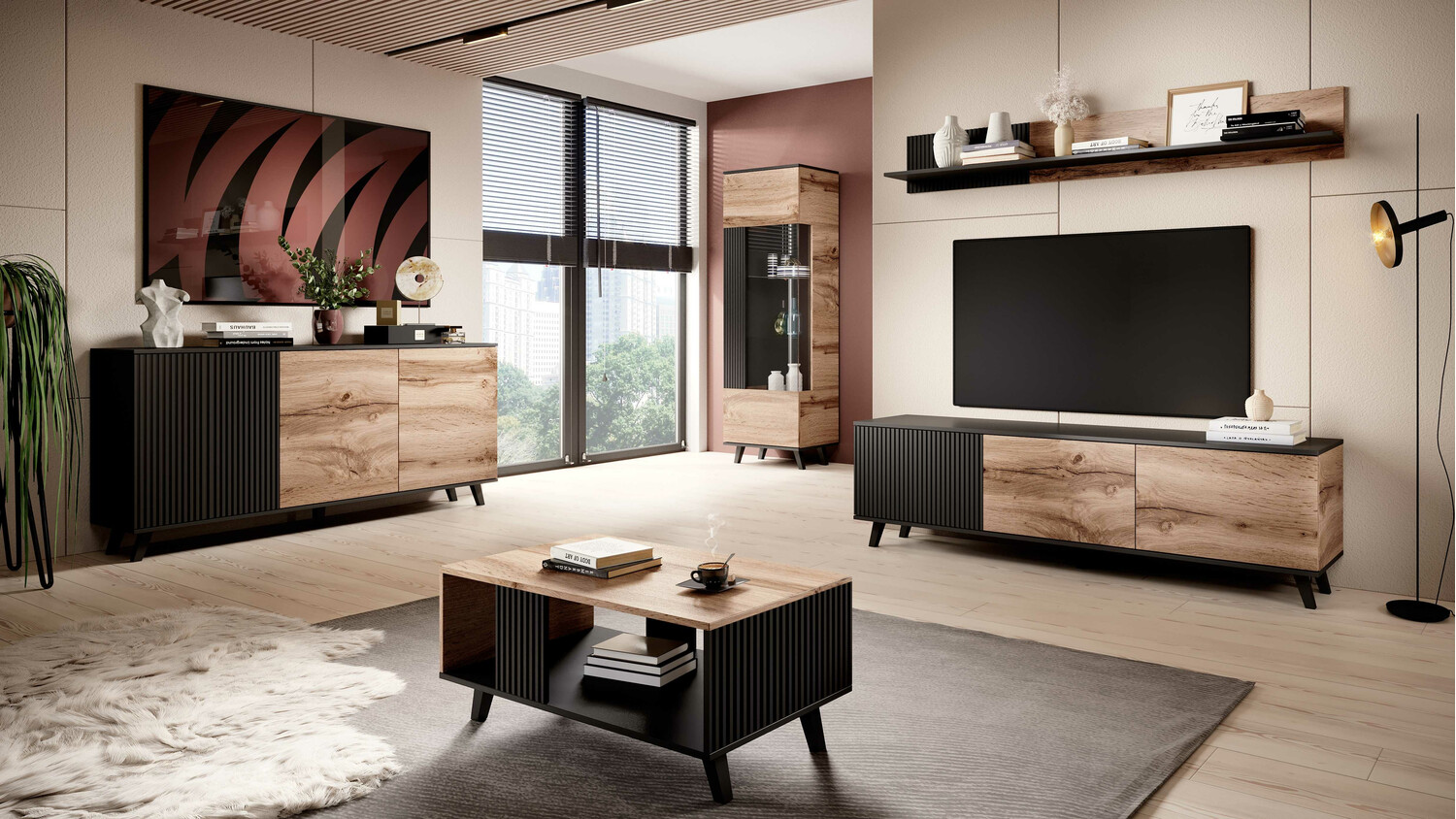 Couchtisch Luelia 118 (Schwarz + Wotan Eiche)