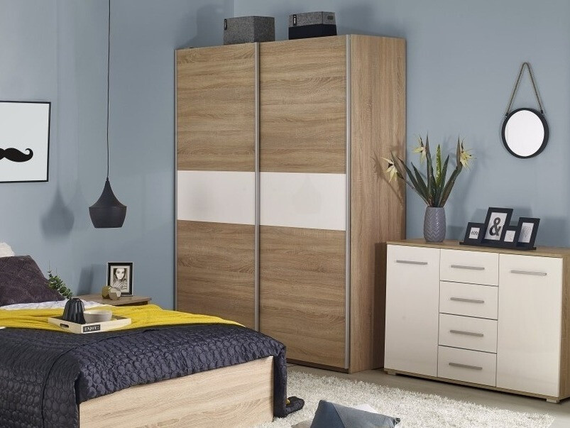 Kleiderschrank Cirveso 110 (Sonoma eichenholz + Weiss glänzend)