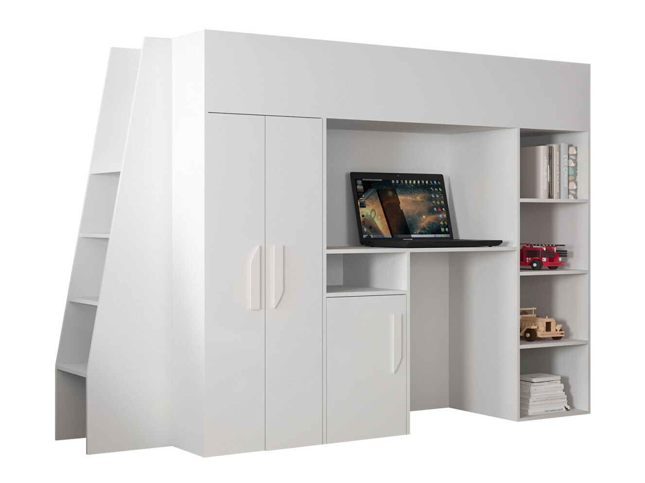 Hohes Bett Hartford 355 (Weiss + Weiss glänzend)