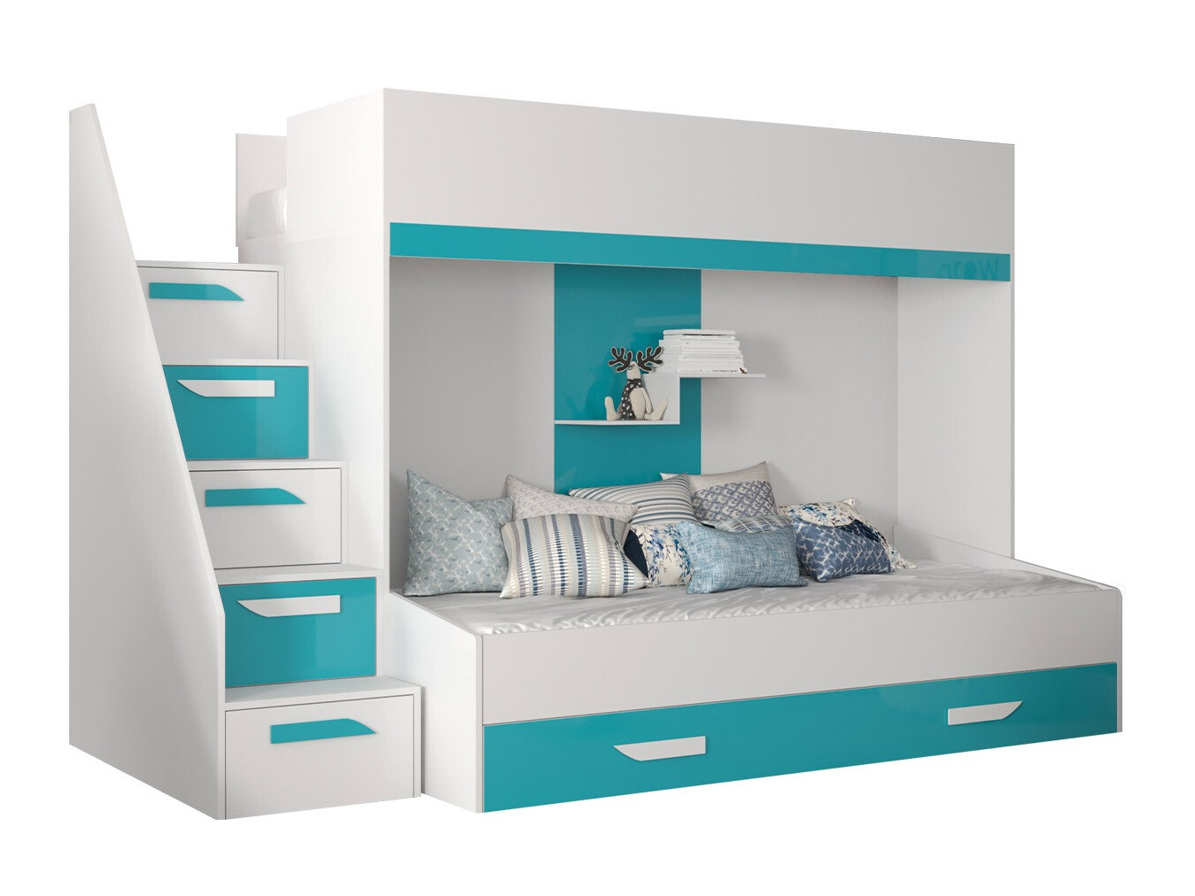 Etagenbett Hartford 356 (Weiss + Glänzend Türkis + Weiss glänzend)