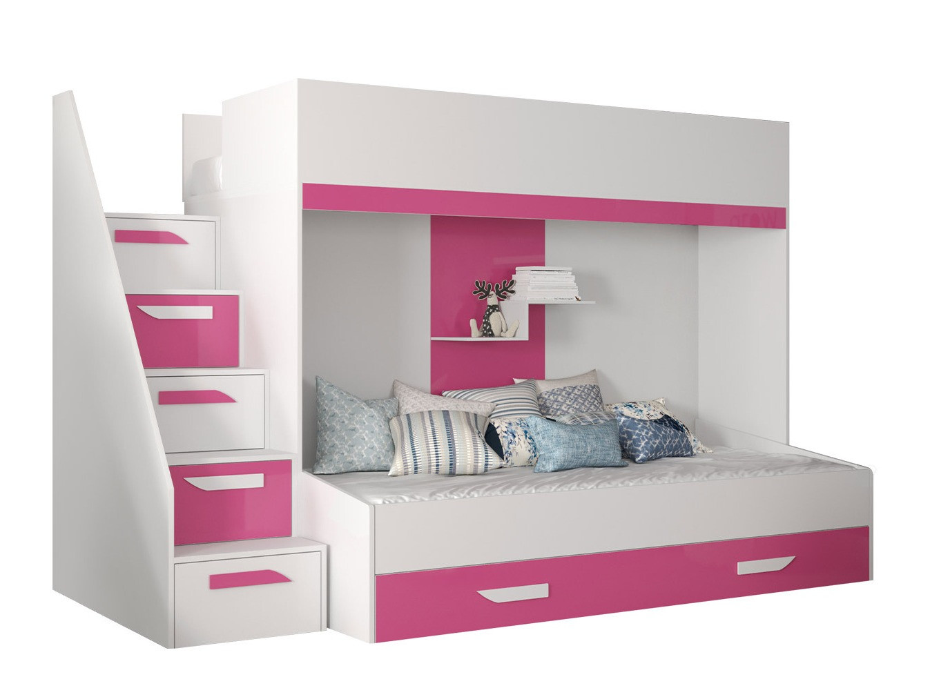 Etagenbett Hartford 356 (Weiss + Rosa glänzend + Weiss glänzend)