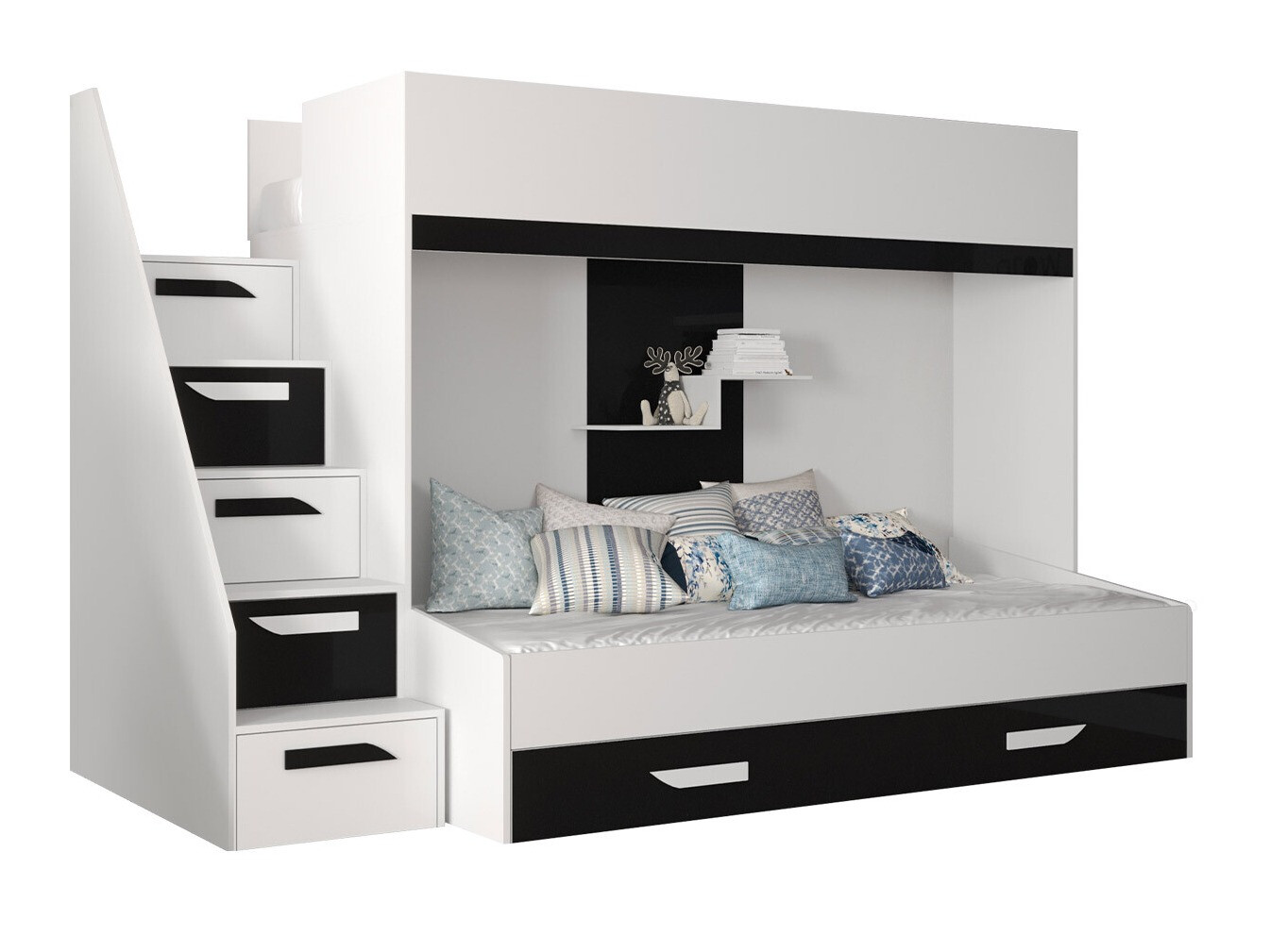 Etagenbett Hartford 356 (Weiss + Schwarz glänzend + Weiss glänzend)