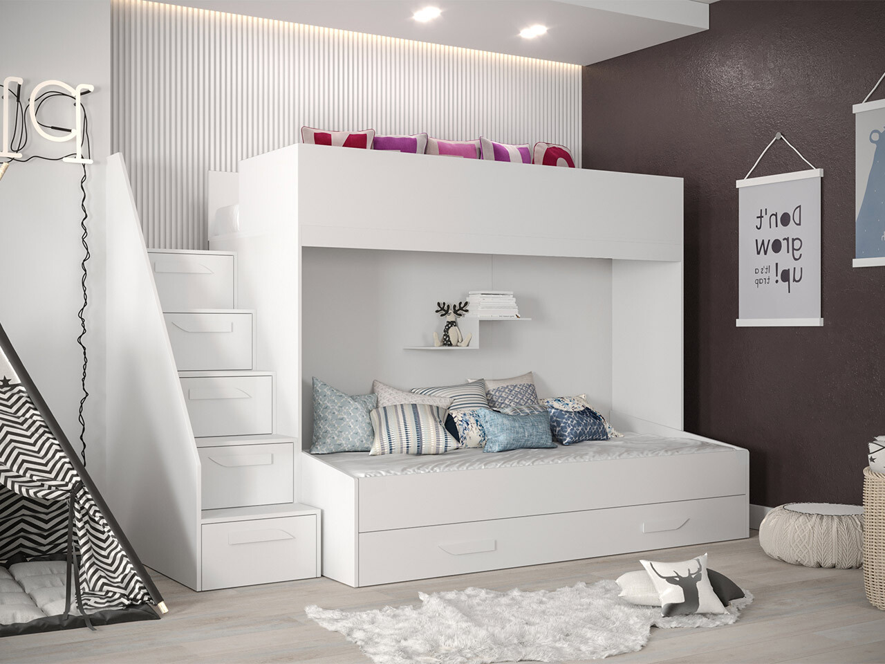 Etagenbett Hartford 356 (Weiss + Weiss glänzend)