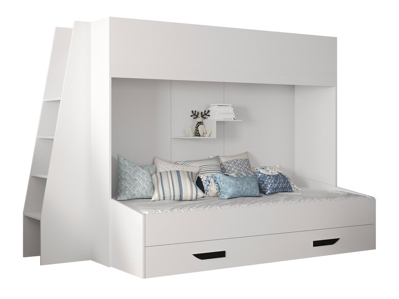 Etagenbett Hartford 357 (Weiss + Weiss glänzend + Schwarz)