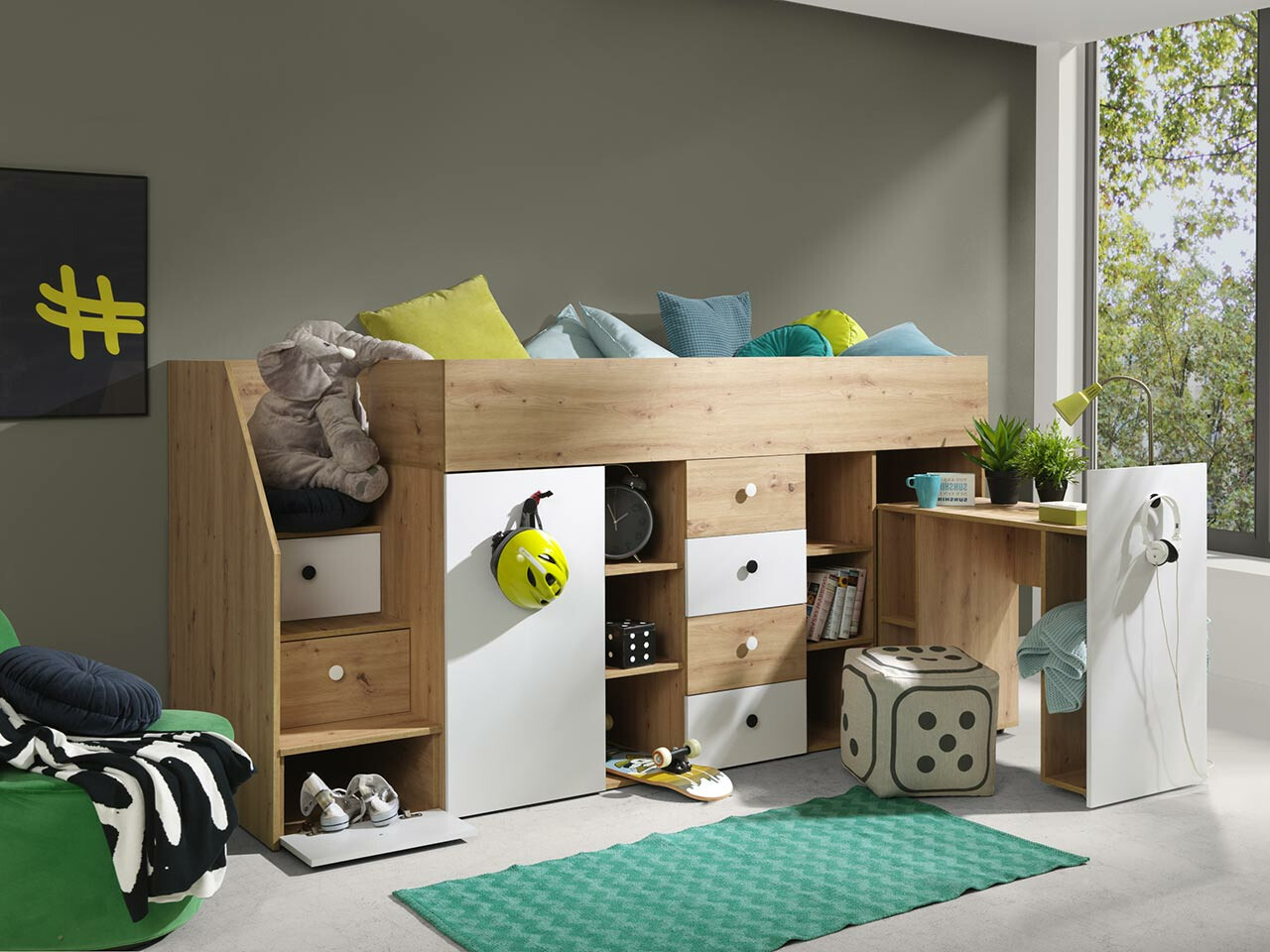 Hohes Bett Hartford 361 (Artisan Eichenholzoptik + Weiss)