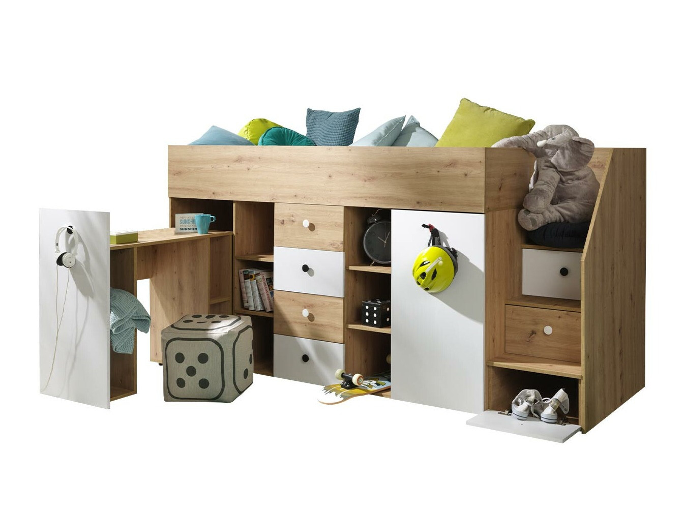 Hohes Bett Hartford 361 (Artisan Eichenholzoptik + Weiss)