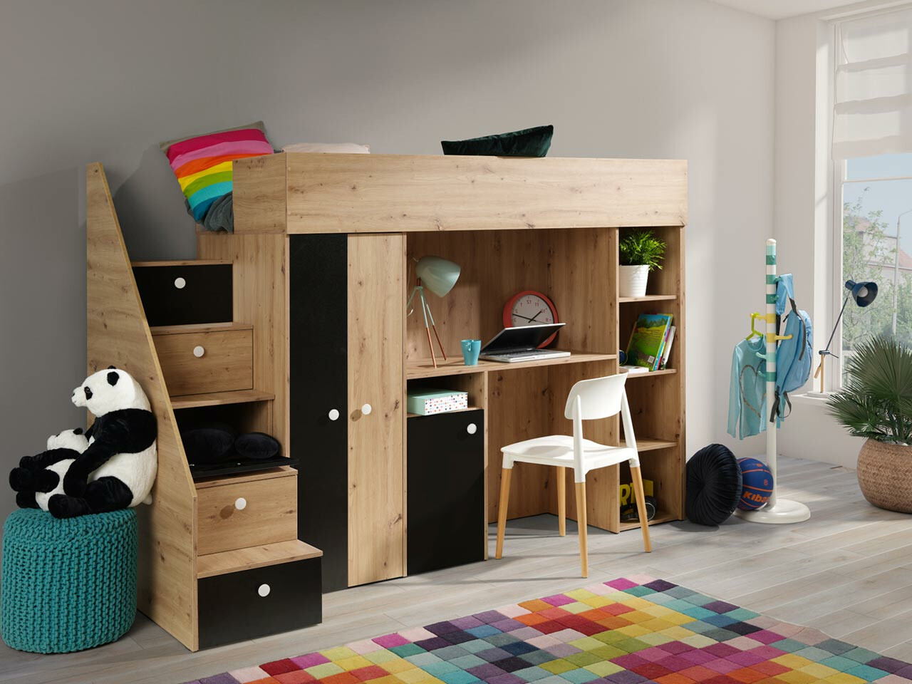 Hohes Bett Hartford 362 (Artisan Eichenholzoptik + Schwarz)