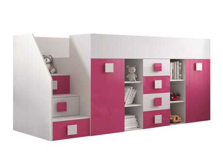 Hohes Bett Hartford 366 (Weiss + Rosa glänzend + Weiss glänzend)
