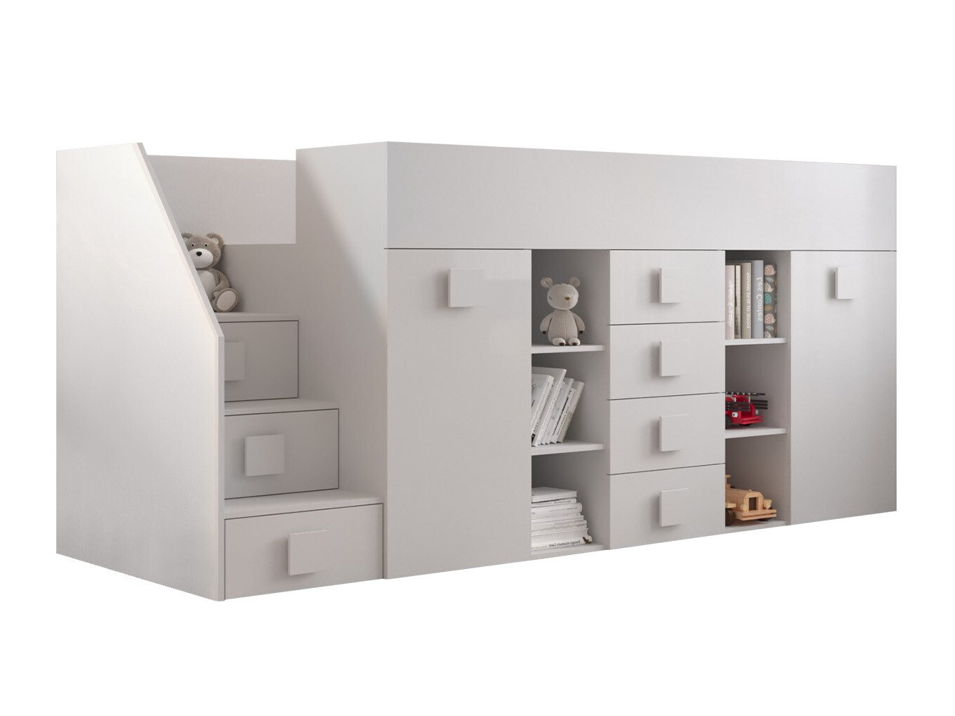Hohes Bett Hartford 366 (Weiss + Weiss glänzend)