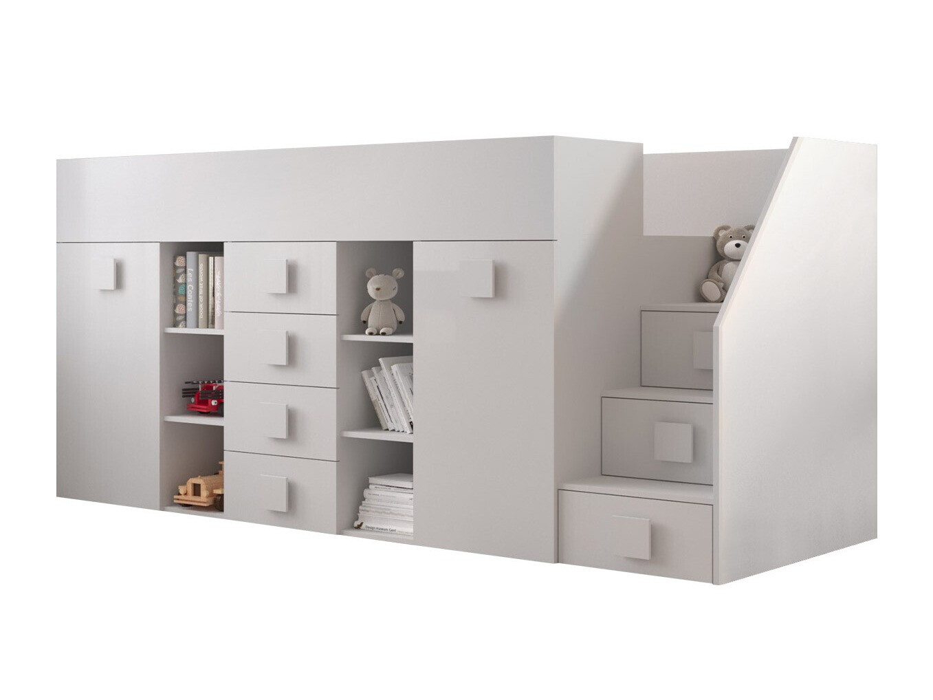 Hohes Bett Hartford 366 (Weiss + Weiss glänzend)