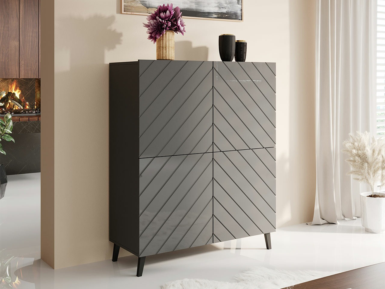Sideboard Charlotte 179 (Graphit + Graphit glänzend)