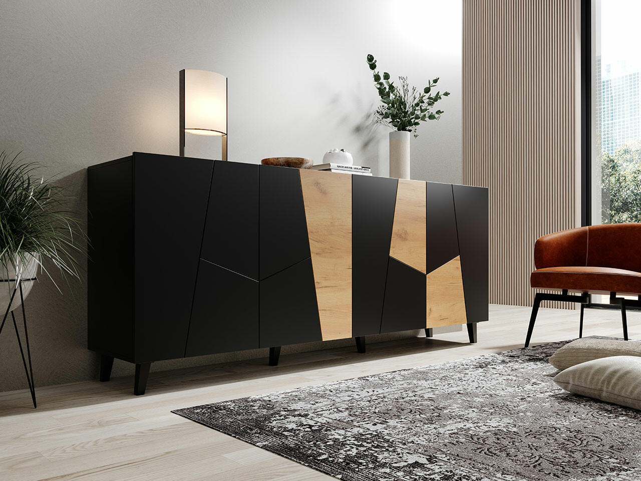 Sideboard Charlotte 180 (Schwarz + Craft eiche)