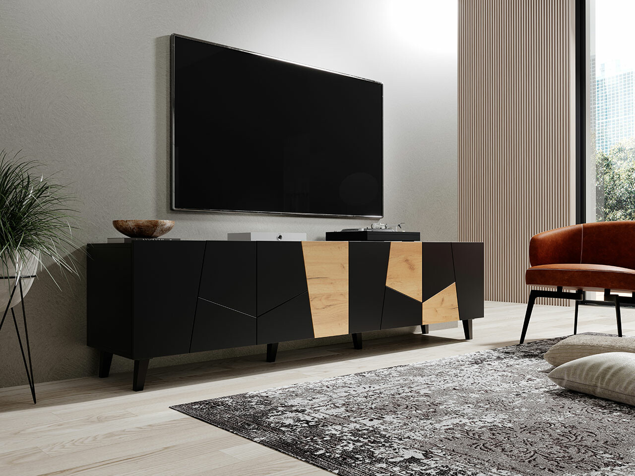 TV-Möbel Charlotte 181 (Schwarz + Craft eiche)